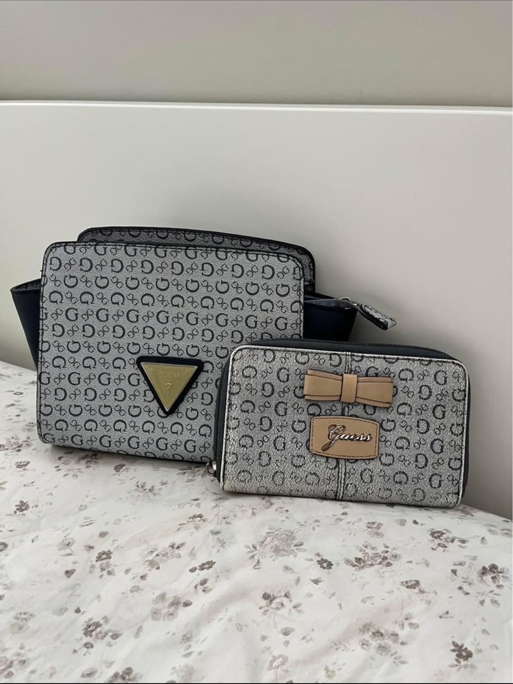 Guess Gray Logo Belt Bag with Matching Gray Wallet